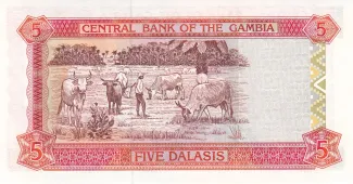 Gambia 5 Dalasis, 1996-2005 reverse