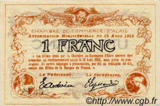 French notgeld 1 Franc, 1915-1916 reverse