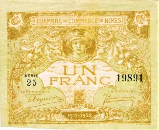 French notgeld 1 Franc, 1922 image