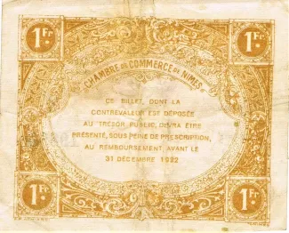 French notgeld 1 Franc, 1922 reverse
