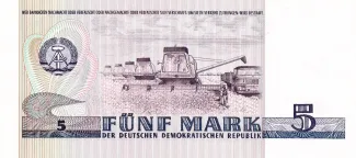 German Democratic Republic 5 Mark, 1975 reverse