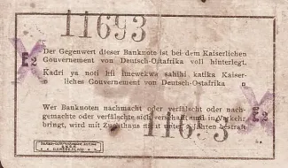 German East Africa 1 Rupie, 1915-1917 reverse