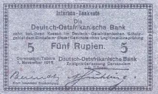 German East Africa 5 Rupien, 1915 image