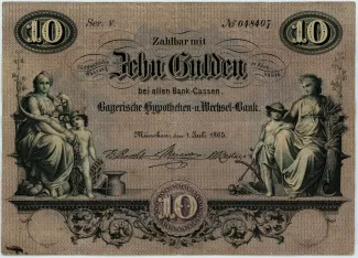 German States 10 Gulden, 1865 obverse