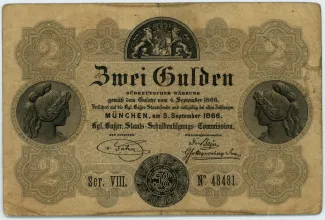 German States 2 Gulden, 1866 obverse