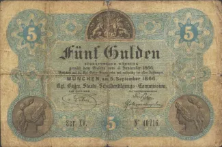 German States 5 Gulden, 1866 obverse