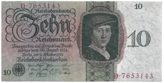 Germany 10 Reichsmark, 1924 obverse