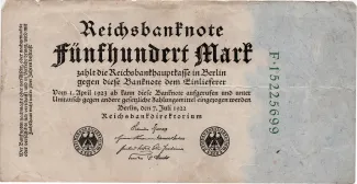 Germany 500 Mark, 1922 obverse