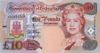 Gibraltar 10 Pounds - Elizabeth II, 1995-2006 obverse