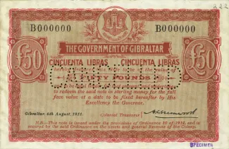 Gibraltar 50 Pounds, 1914 obverse