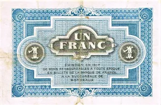 Gironde, Department of 1 Franc, 1917 reverse