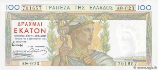 Greece 100 Drachmai, 1935 obverse