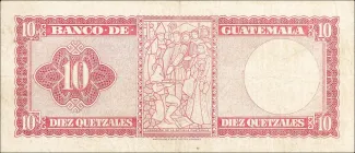 Guatemala 10 Quetzales, 1959-1970 reverse