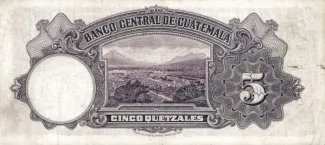 Guatemala 5 Quetzales, 1927-1934 reverse