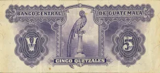 Guatemala 5 Quetzales, 1934-1945 reverse