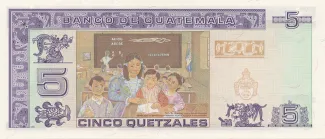 Guatemala 5 Quetzales, 1993-1995 reverse