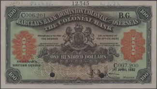 Guyana 100 Dollars, 1932 image