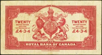 Guyana 20 Dollars, 1938 reverse