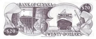 Guyana 20 Dollars, 1966-1989 reverse