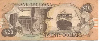 Guyana 20 Dollars, 1988-1996 reverse
