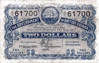 Guyana 2 Dollars, 1918 image