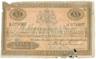Guyana 5 Dollars, 1915 image