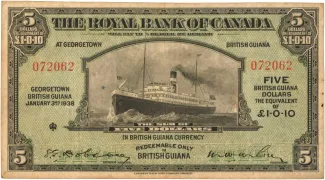 Guyana 5 Dollars, 1938 image