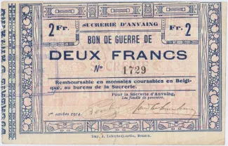 Hainaut (Lodelinsart) 2 Francs, 1914 image