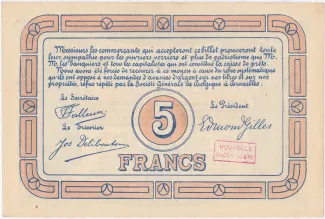 Hainaut (Lodelinsart) 5 Francs, 1915 reverse