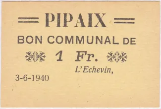 Hainaut (Pipaix) 1 Franc, 1940
