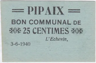 Hainaut (Pipaix) 25 Centimes, 1940