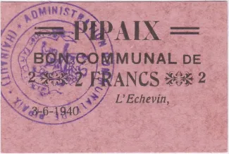 Hainaut (Pipaix) 2 Francs, 1940