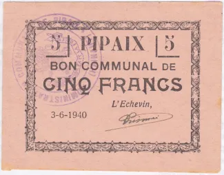 Hainaut (Pipaix) 5 Francs, 1940