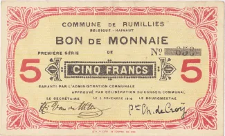 Hainaut (Rumillies) 5 Francs, 1914-1915