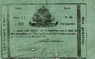 Haiti 10 Gourdes, 1871 obverse