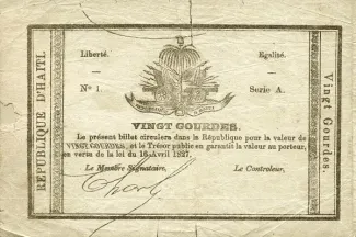 Haiti 20 Gourdes, 1827 obverse