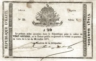 Haiti 20 Gourdes, 1871 obverse