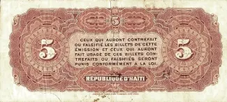 Haiti 5 Gourdes, 1908 reverse