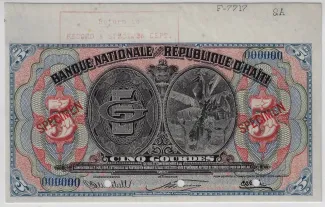 Haiti 5 Gourdes, 1920-1924 obverse