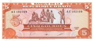 Haiti 5 Gourdes, 1987 obverse