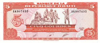 Haiti 5 Gourdes, 1989 obverse