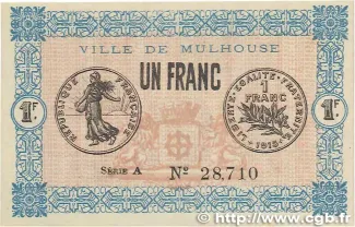 Haut-Rhin, Department of 1 Franc, 1918 image