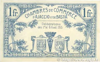 Haute et Basse-Corse, Departments of 1 Franc, 1915-1920 reverse