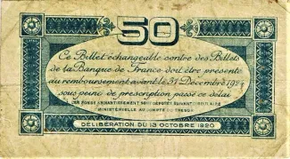 Haute-Garonne, Department of 50 Centimes, 1920 reverse