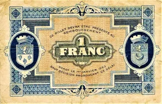 Haute-Sane, Department of 1 Franc, 1919 reverse