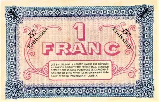 Haute-Sane, Department of 1 Franc, 1919 reverse