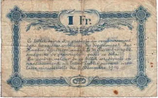 Hautes-Pyrnes, Department of 1 Franc, 1917 reverse