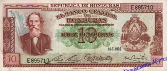 Honduras 10 Lempiras, 1969 image