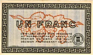 Hrault, Department of 1 Franc, 1914 reverse