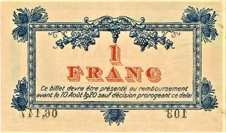 Hrault, Department of 1 Franc, 1915 reverse